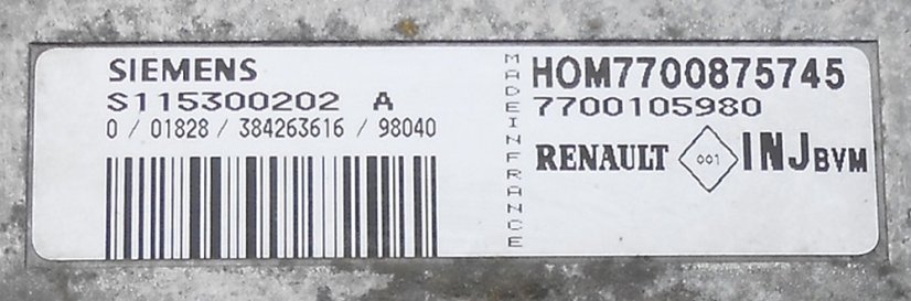 7700105980 Jednostka sterująca Siemens Renault Megane I, Scenic I 1996-1999 1.6i