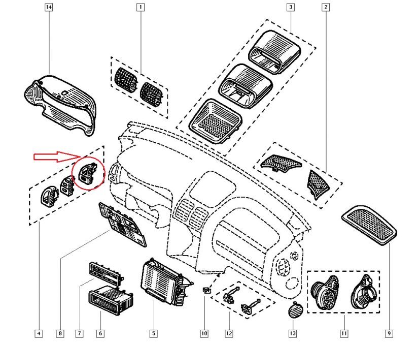 Left corner part of the dashboard - computer control Renault Laguna I 1994-1998