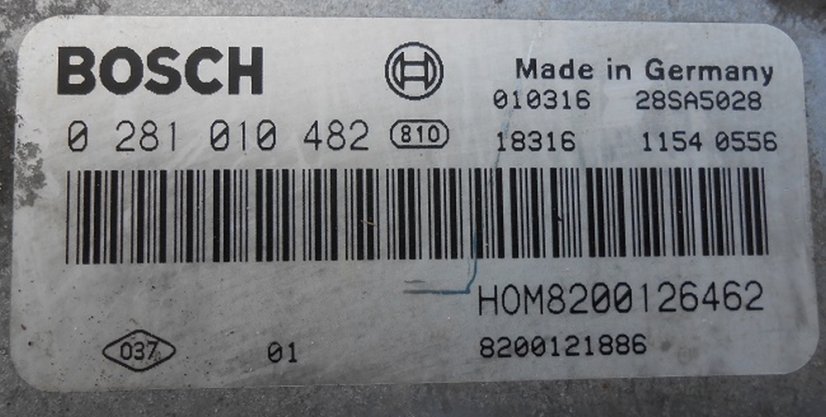 8200121886, HOM8200126462 Engine control unit Bosch 0281010482 Renault Laguna II, Laguna II Grandtour 1.9 dCi